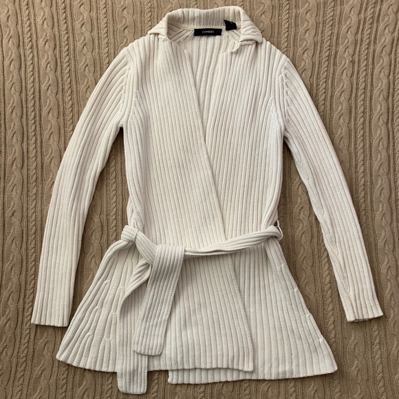 Express Sweaters - ⭐️3/$25⭐️ Express Cream Belted Knit wrap Sweater